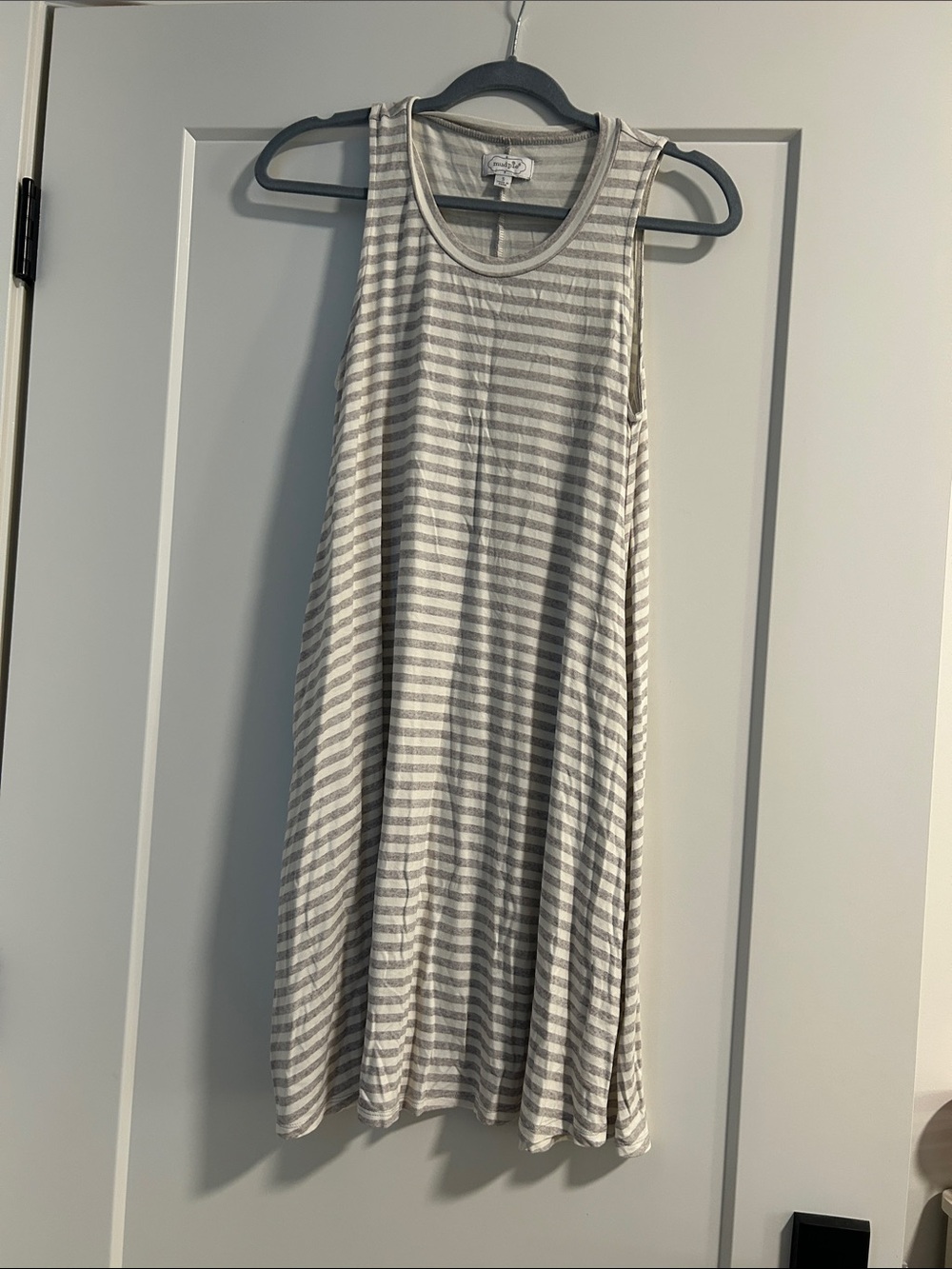 Mud Pie Gray and White Striped Tank Swing Dress